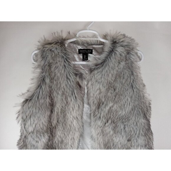 Rachel Zoe Womens Jacket Vest Gray Faux Fur Cardigan Open Front Lined Size L - Picture 6 of 14